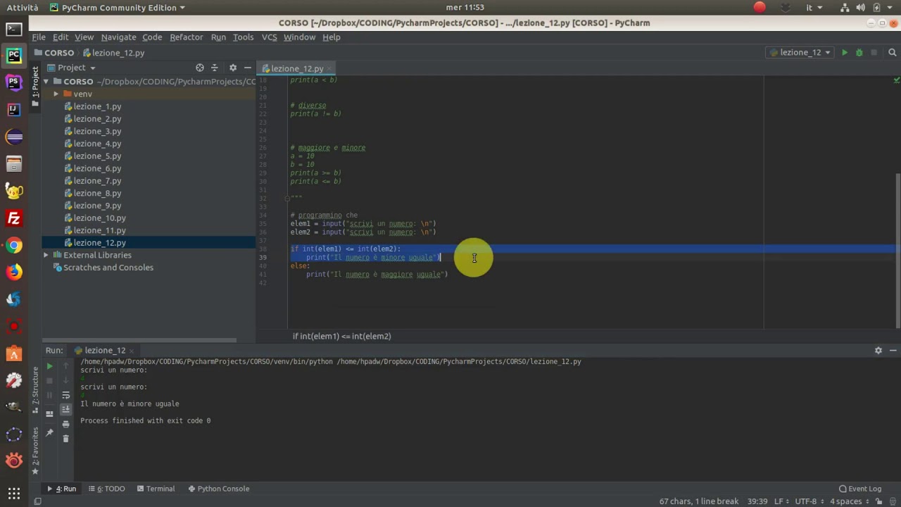 introduzione a Python | lezione  12 operatori di confronto