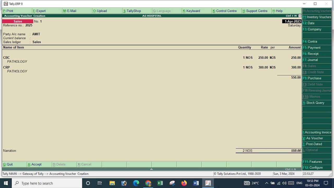 TALLY HOSPITAL LAB BILL KAISE BANAYE | hospital invoice create tally erp 9