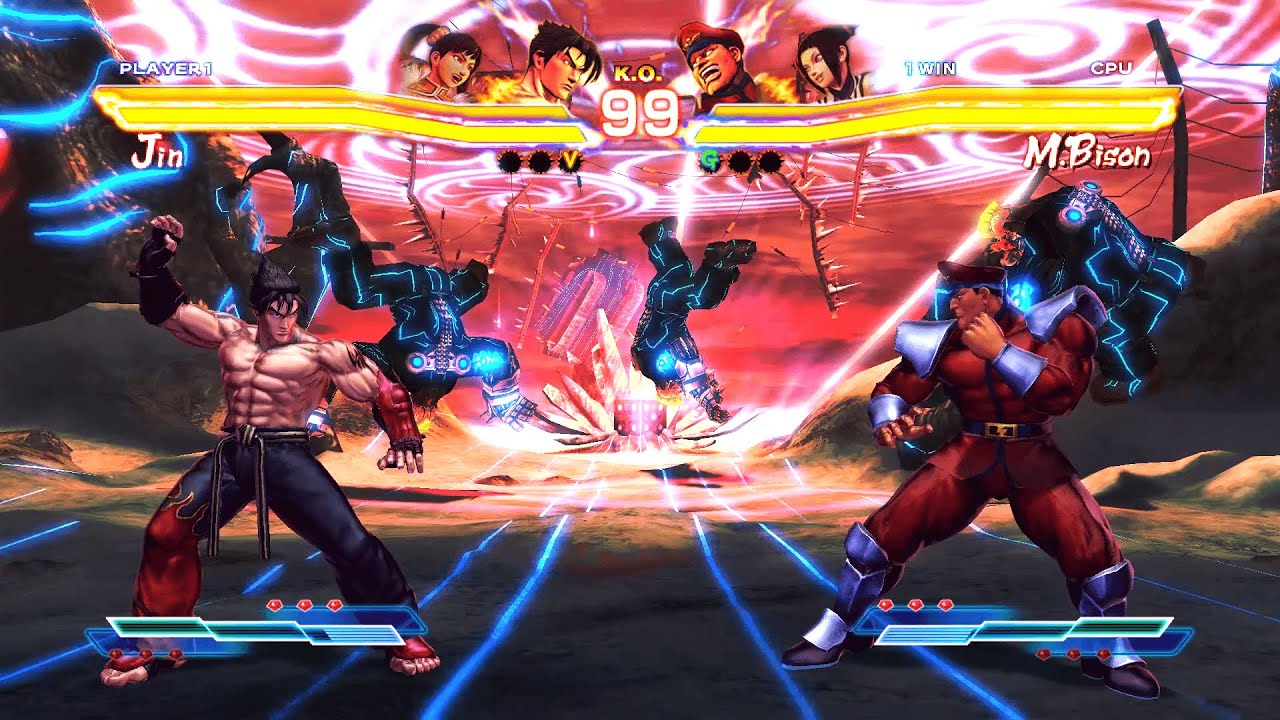Jin & Xiaoyu vs M.Bison & Juri (Hardest AI) - Street Fighter X Tekken.