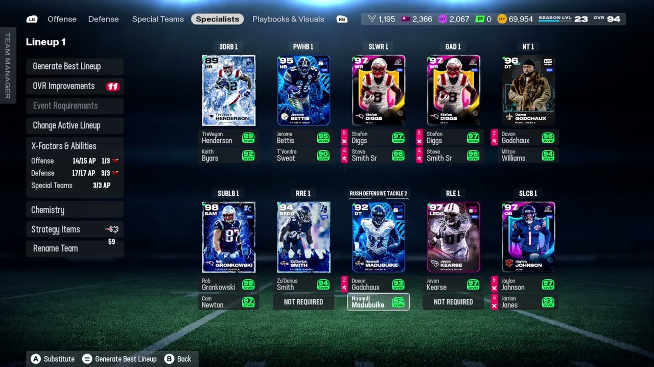 Madden 26 -Season 5 94 overall Level 23 New England Patriots Theme Team 59/29 Looks Awesome 