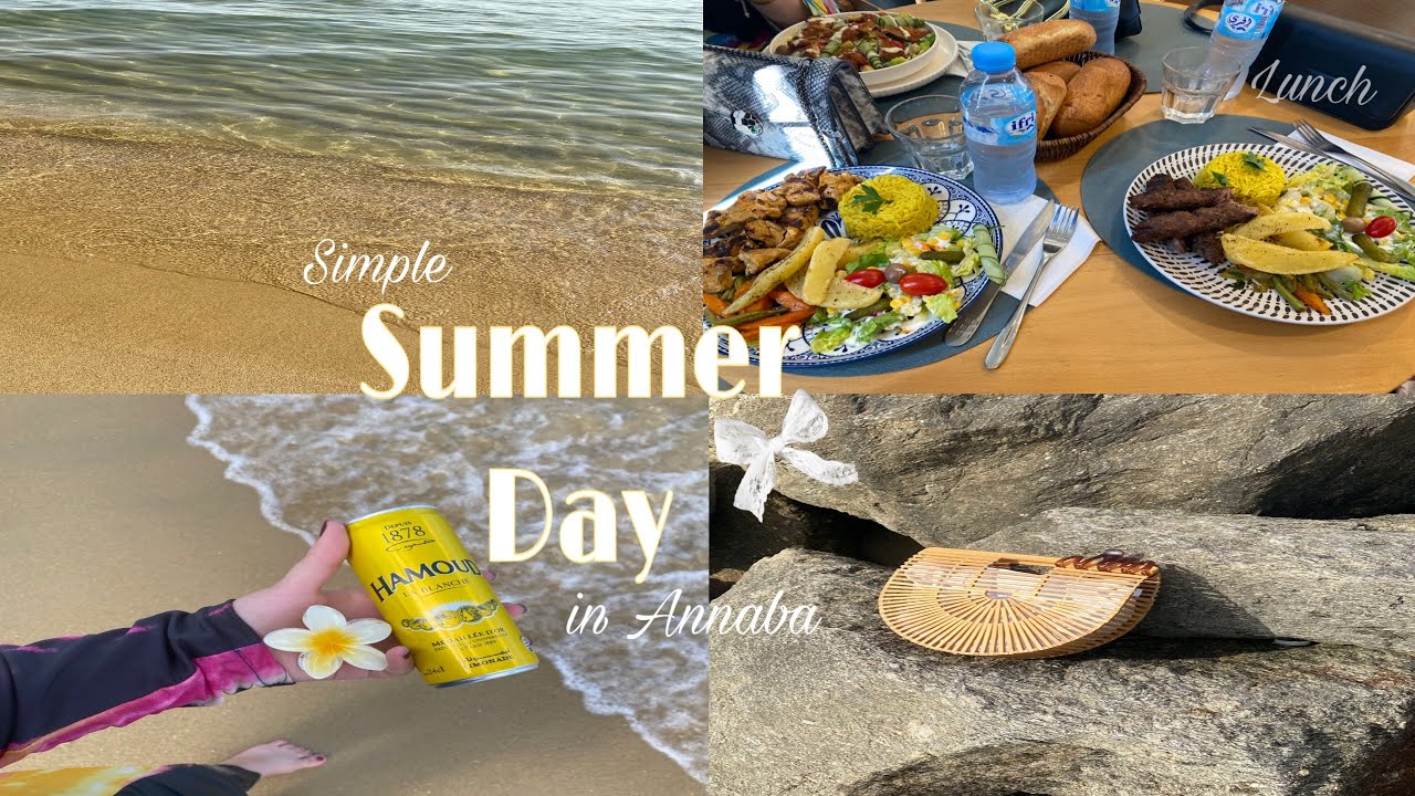 Simple summer day in Annaba 🏝️🇩🇿| beach day,lunch, كيكة بالموز واللوز و الكريمة🍌✨