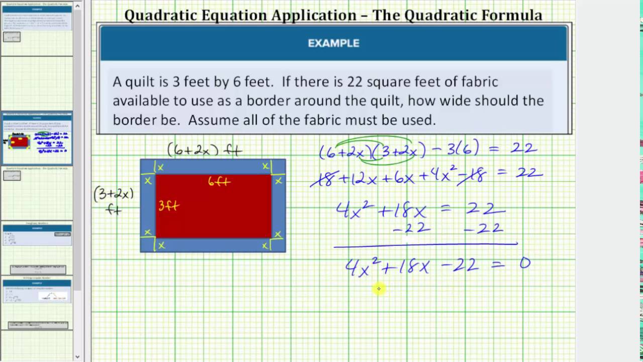 Quadratic Formula Application - Determine the Width of a Border