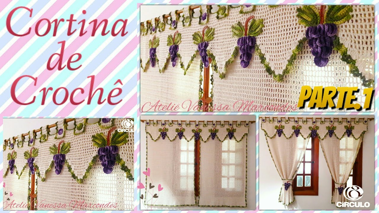 🍇Cortina De Crochê . Parte 1 .Por Vanessa Marcondes.