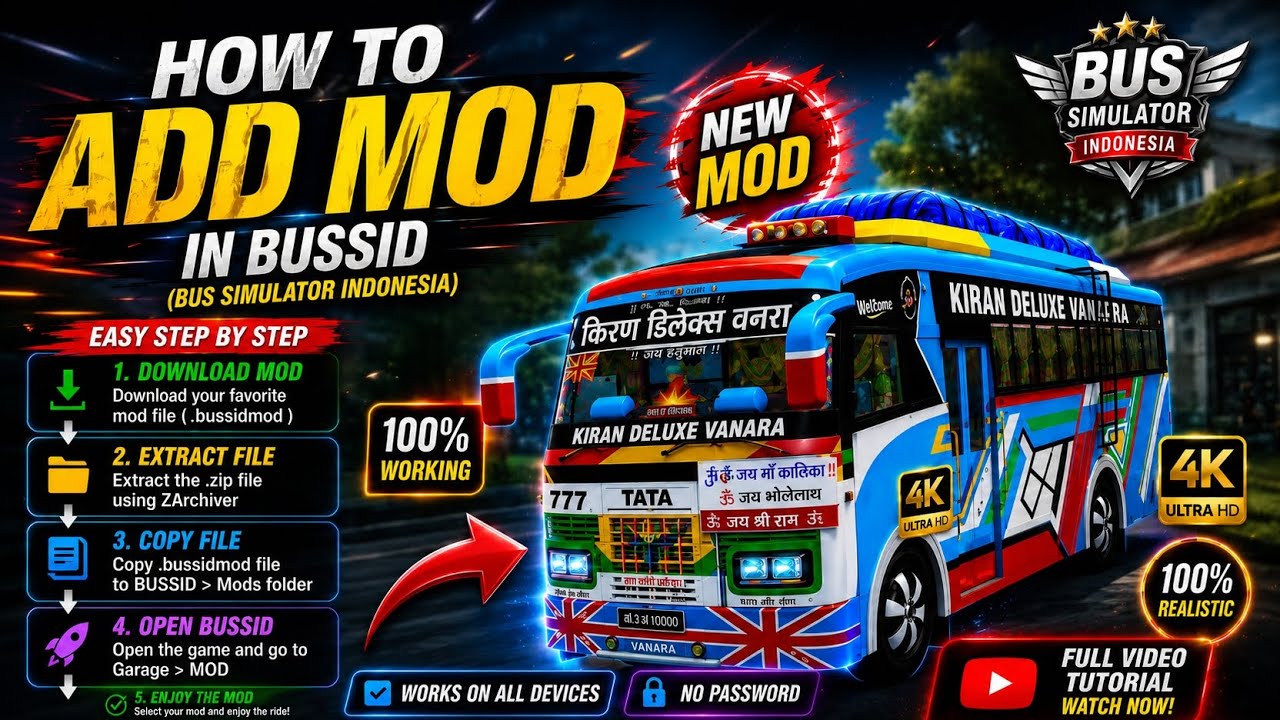 🔥 HOW TO ADD MOD IN BUSSID 🔥KIRAN DELUXE VANARA MOD 😍🚌FULL STEP BY STEP TUTORIAL ✅