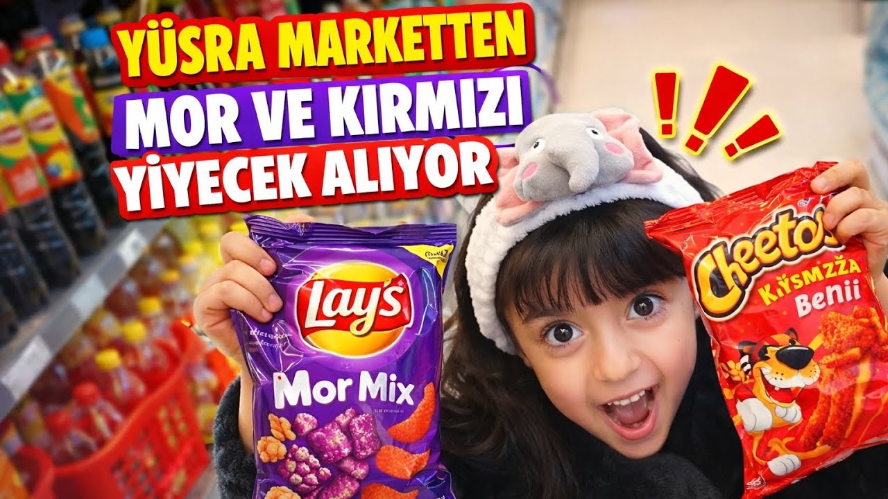 YÜSRA BUGÜN MARKETTEN MOR VE KIRMIZI ABUR CUBURLAR ALIYOR 