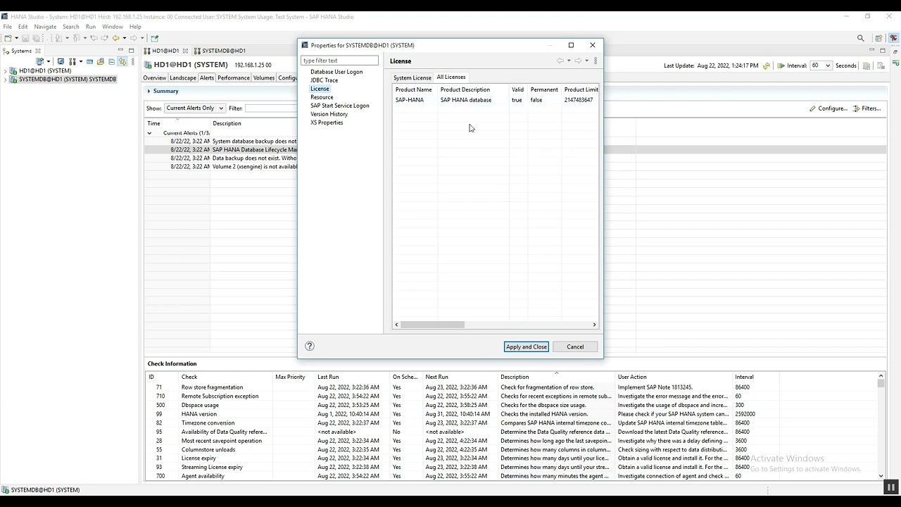 SAP HANA database license key