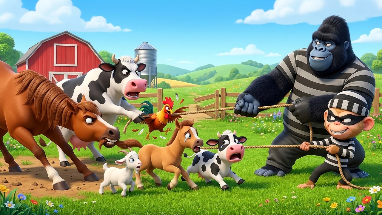 Funny Monkey | Nino Calls for Help & Rescues Animals From Giant Gorilla! | Monkey Cartoon