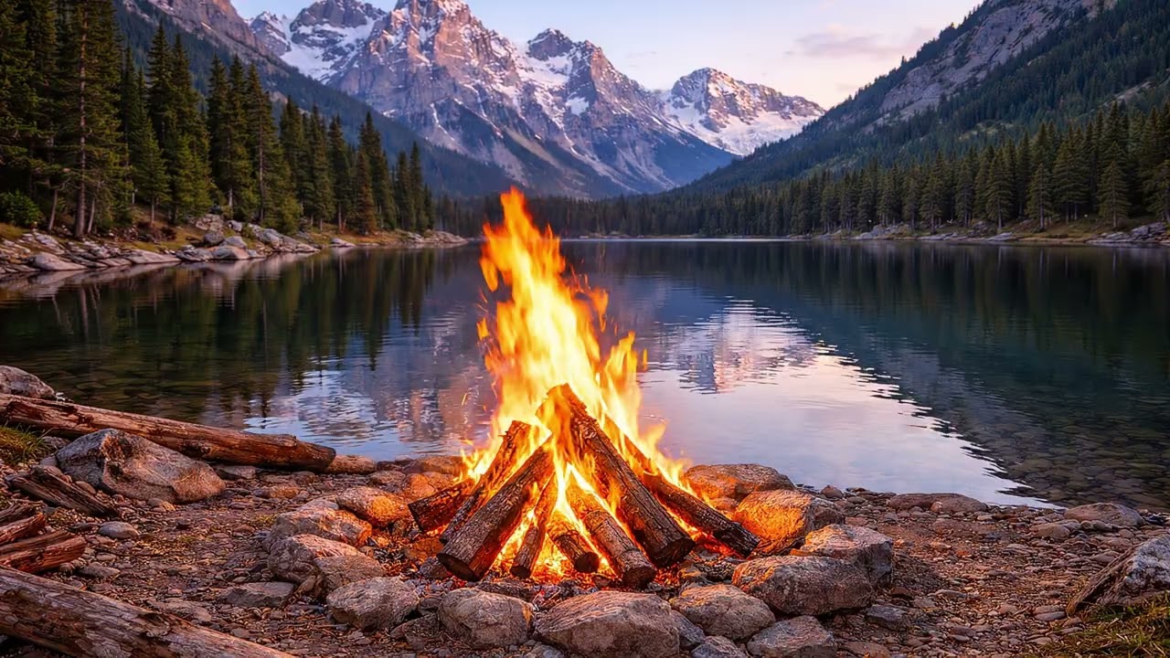 Ambient TV 4K HD - Ambiance TV 4K HD - Feu cheminée - Thème Feu au bord du lac
