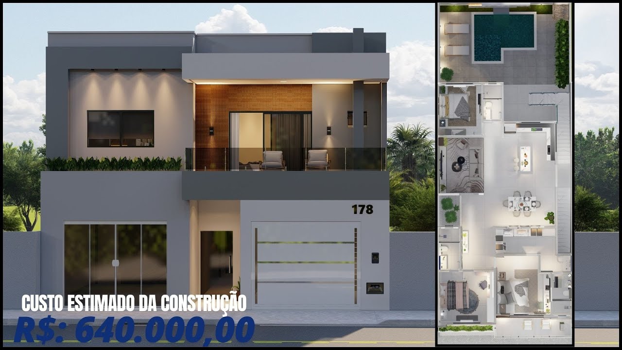 Projeto de Sobrado com Ponto Comercial Embaixo em Terreno de 10x25 Metros