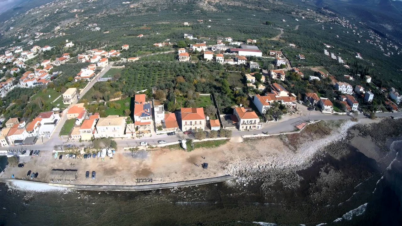 Agios Nikolaos (Mani) aerial movie from village and coast
