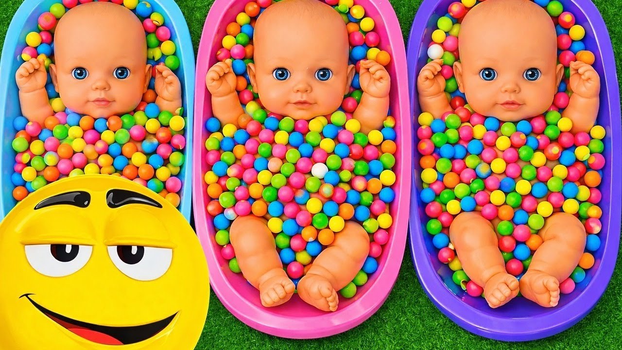 4 Minutes Satisfying with Full of 3 Rainbow BathTubs Candy with M&M's & Magic Slime Cutting Video 2