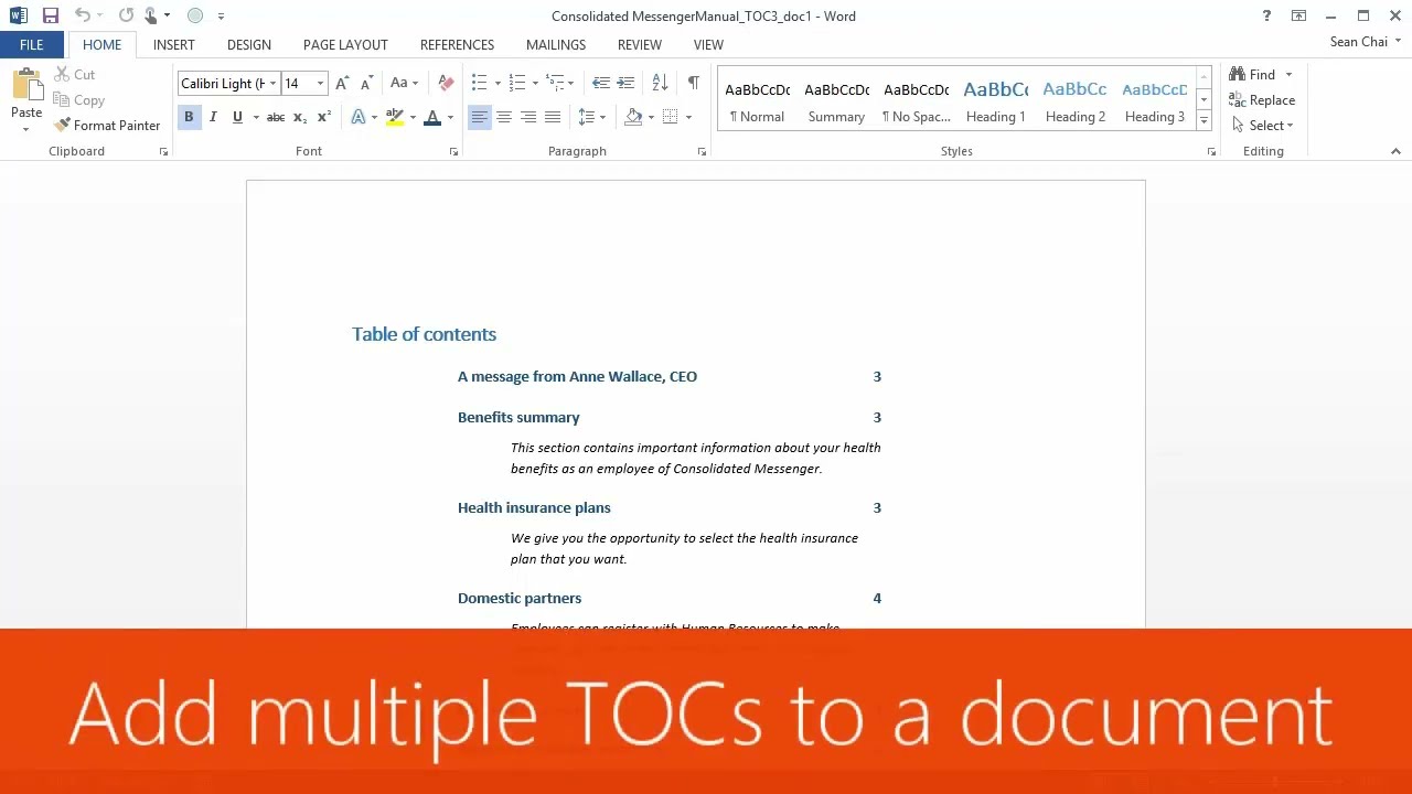 Creating Multiple Table of Content in MS Word