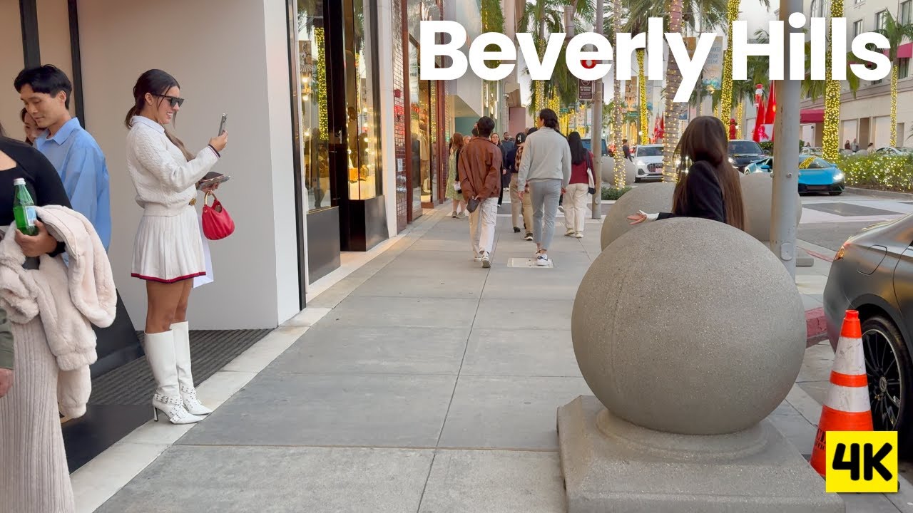 Holiday Glam on Rodeo Drive 🌴 Stylish Women & Supercars, Beverly Hills Walk 4K