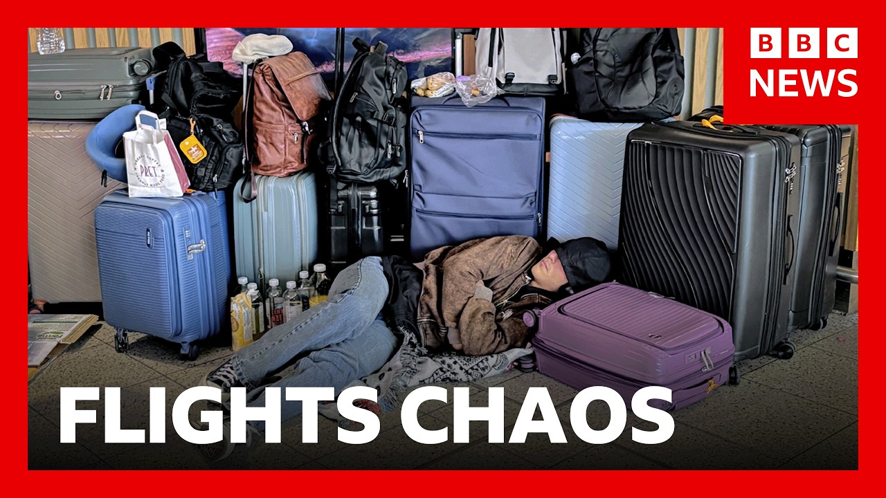 Passengers describe chaos as hundreds more flights cancelled across UK airports | BBC News