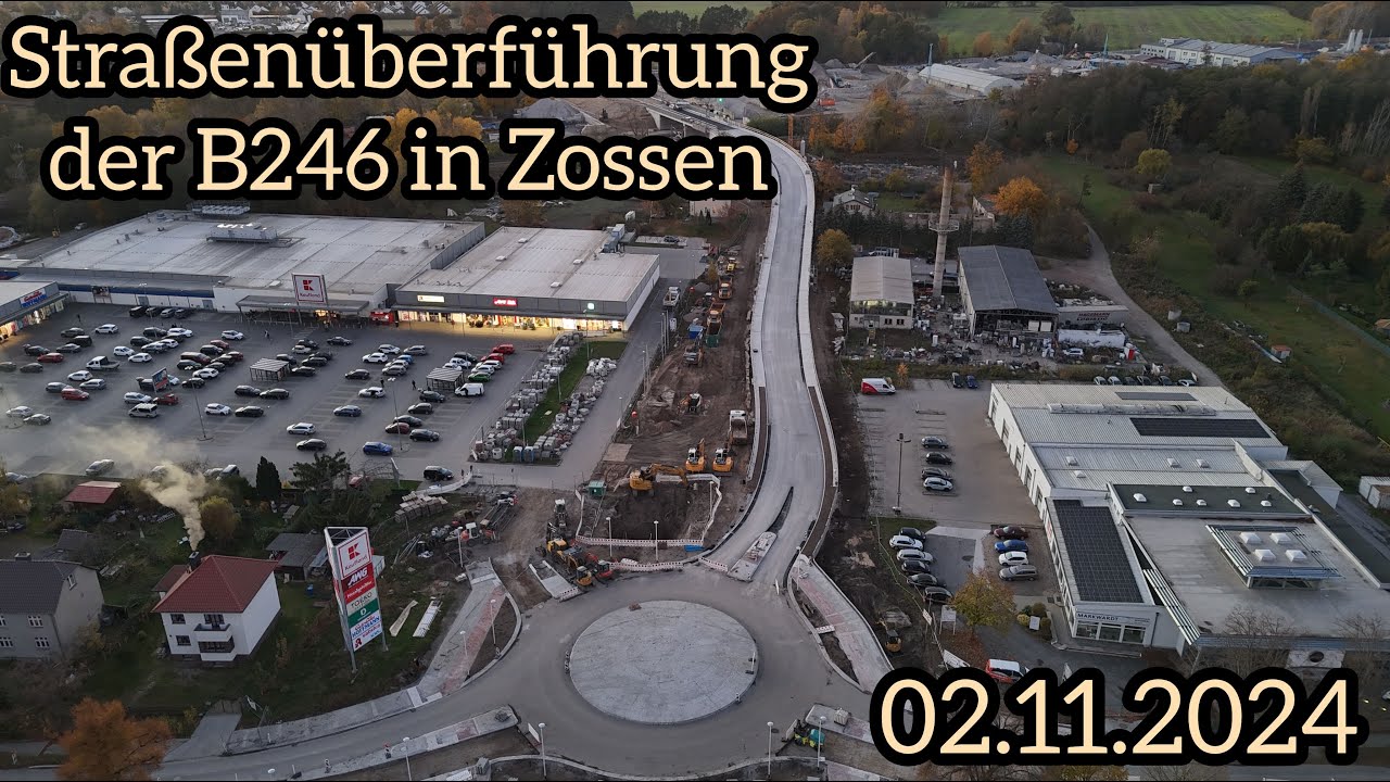 Baufortschritt der Straßenüberführung B 246 in Zossen am 02.11.2024 aus der Luft