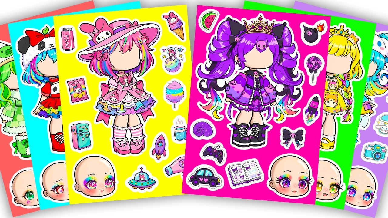 🍇Paper DIY🍇 Cute Sanrio X Gacha Sticker Book #Kuromi #Cinnamoroll #Melody #asmr #gachalife #paperdiy