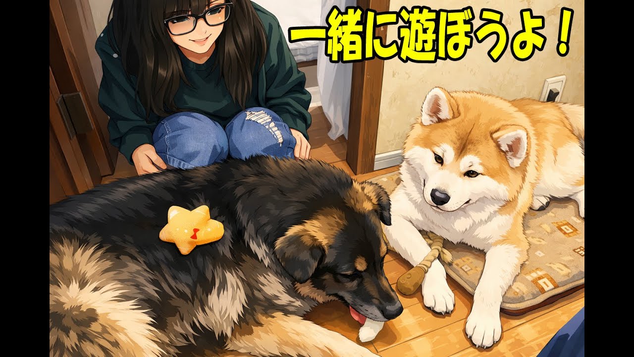 一緒に遊ぼうよ♪シェパード犬マックと秋田犬そら君
