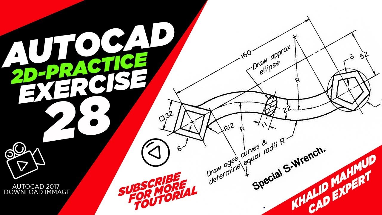 How to Draw Special S-Wrench in AutoCAD – Step-by-Step Tutorial | Exercise 28