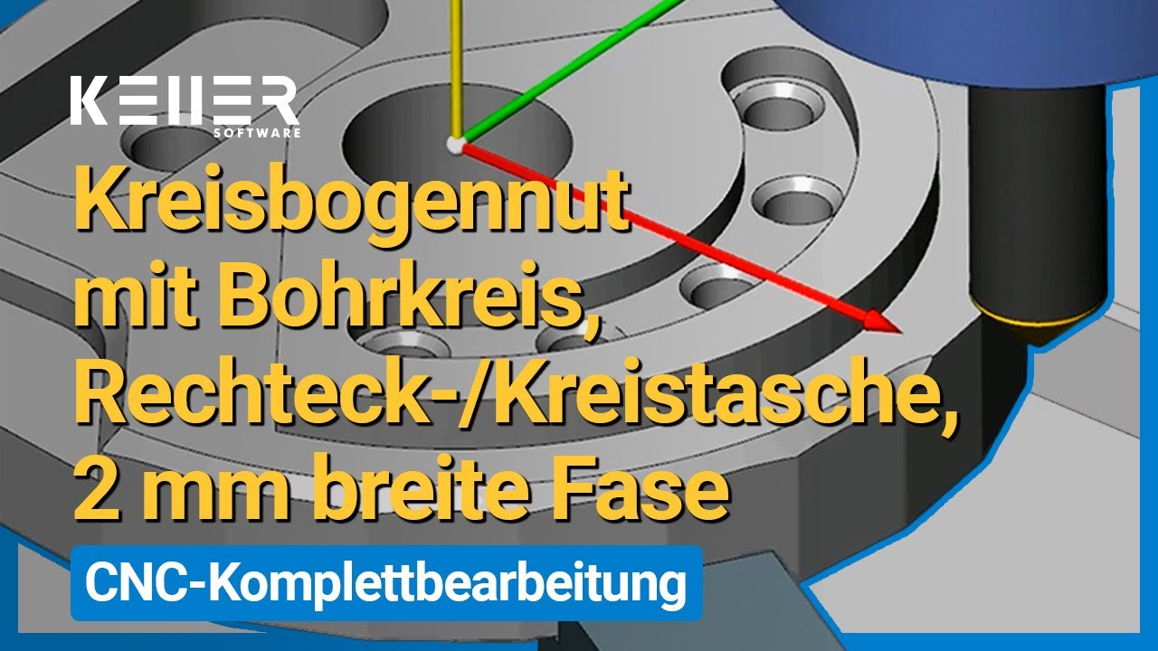 Kreisbogennut + Bohrkreis, Rechtecktasche, Kreistasche, 2-mm-Fase | Instant CNC