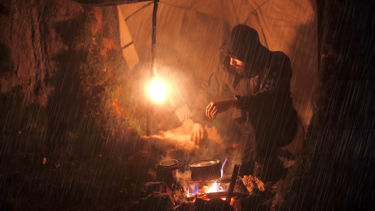 SOLO Camping in the RAINSTORM [ RELAX, SLEEP and Eat in the TENT | Rain ASMR ]