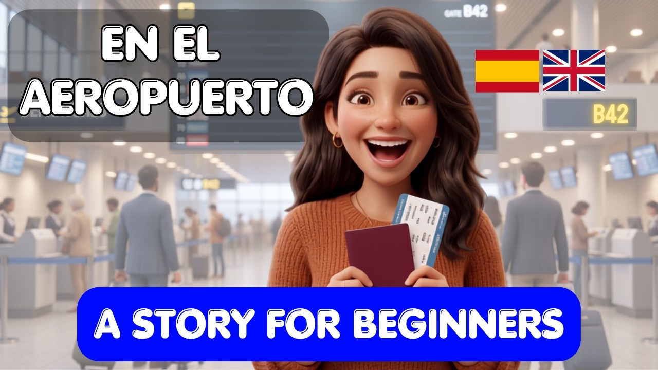 START LEARNING Spanish with an Easy Story | At the Airport (A1-A2 level)