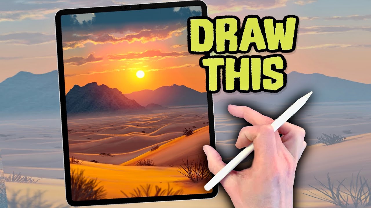 PROCREATE Tutorial East Steps LANDSCAPE DRAWING - Sand Dune Sunset