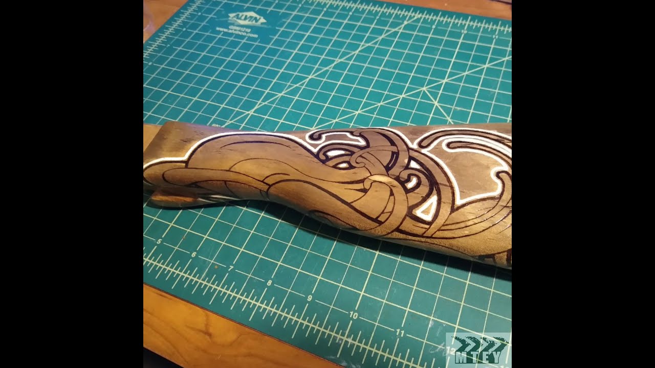AK47 gun stock with pyrography and inlay work