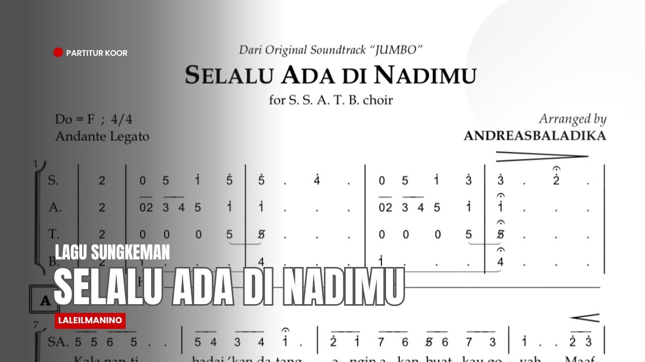 PARTITUR NOT ANGKA SATB: Selalu Ada di Nadimu (Laleilmanino) OST. Film Jumbo | Arr. Andreas Baladika