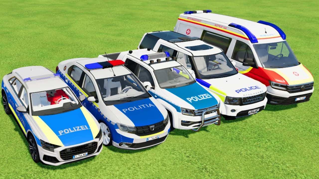 TRANSPORTING ALL POLICE CARS & AMBULANCE VEHICLES WITH MAN TRUCKS ! Farming Simulator 22