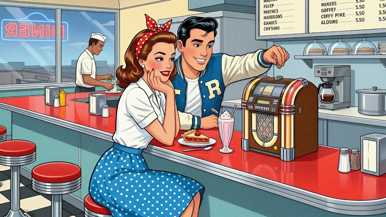 chilling at a classic diner with soft old jazz(retro café, cozy mood, unwind)