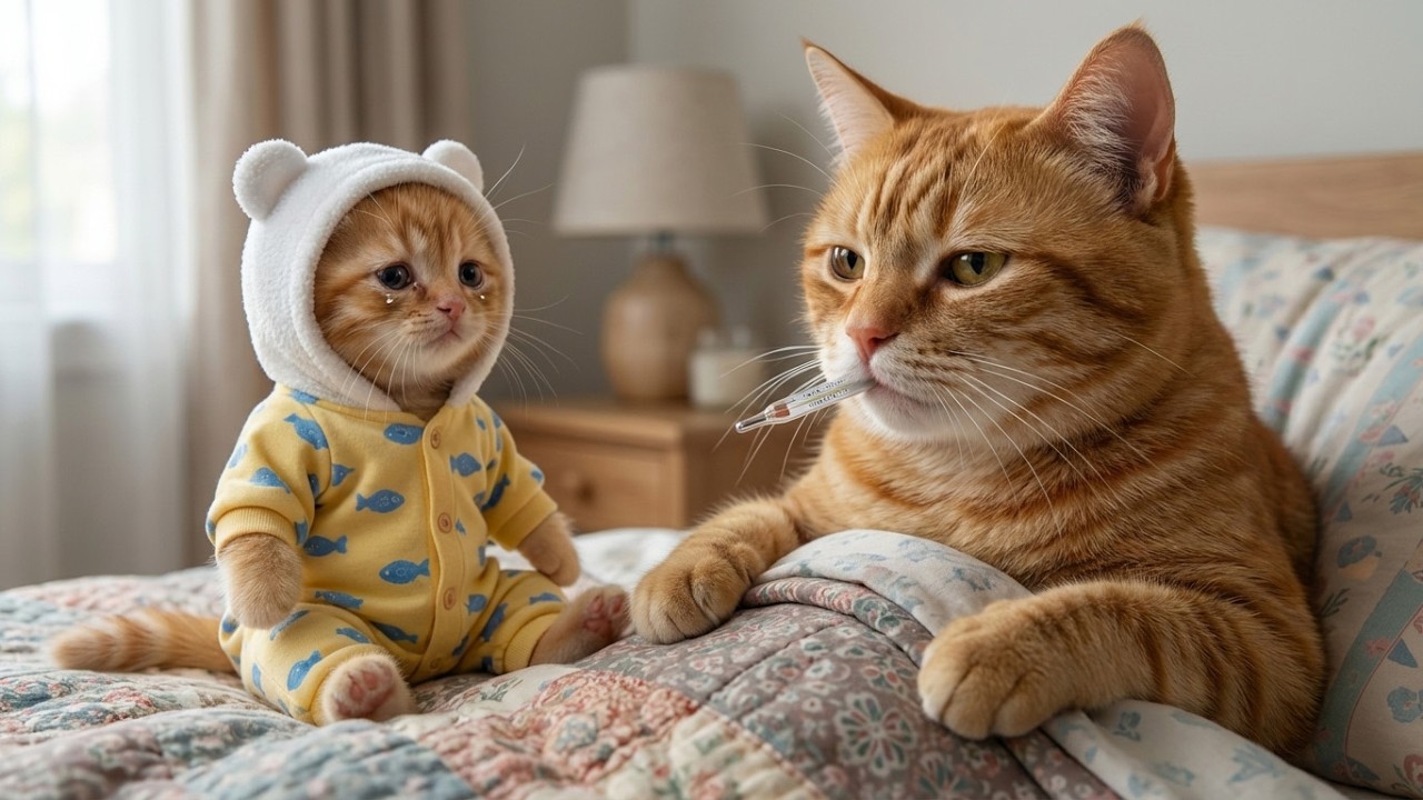 Little Ginger Kitten Takes Care of Sick Mama Cat 💔 | Heartwarming Cat Story