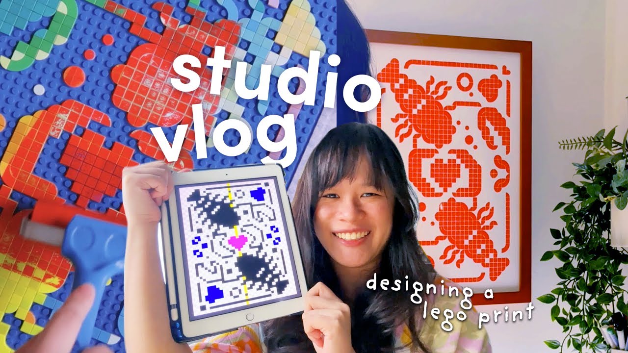 studio vlog | creating february's lego print design 🦞&hearts;️🦞 + lego printmaking tips