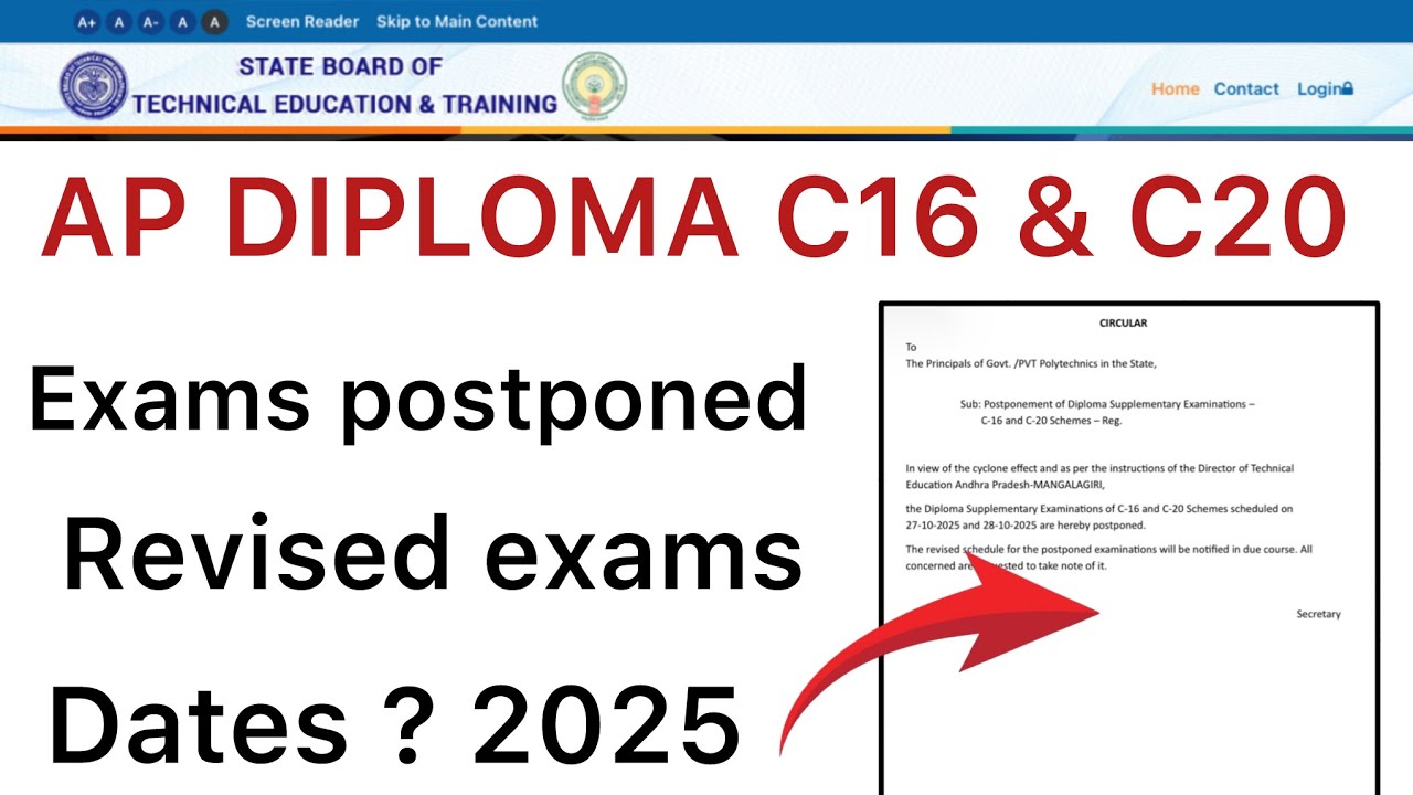AP DIPLOMA C20 & C16 EXAMS POSTPONED | AP DIPLOMA REVISED EXAM DATES 2025