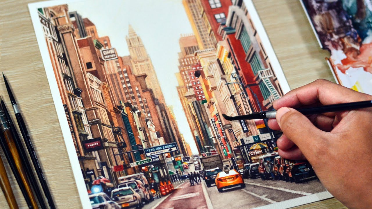 Watercolor Painting of a City