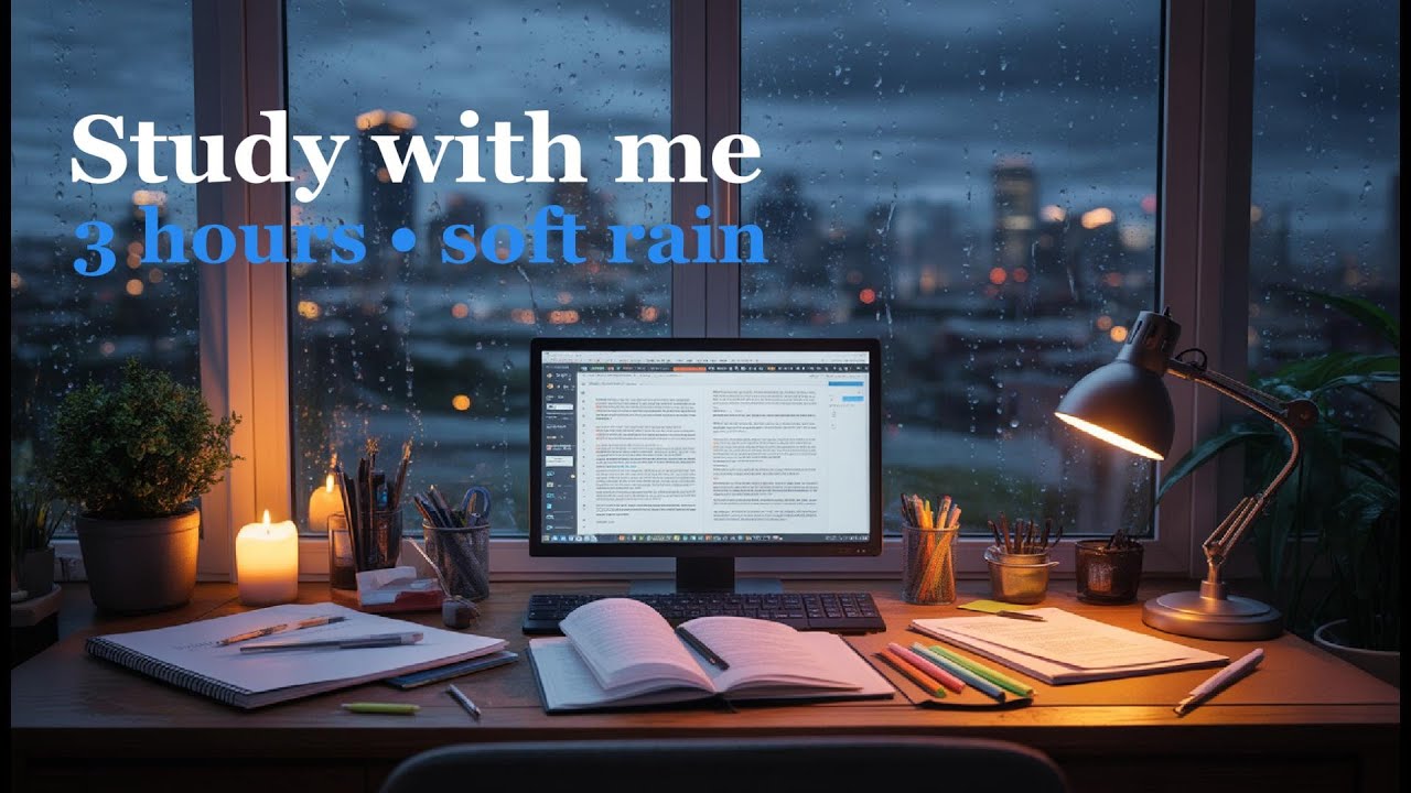 Study with Me | Rainy Day | 3 Hour