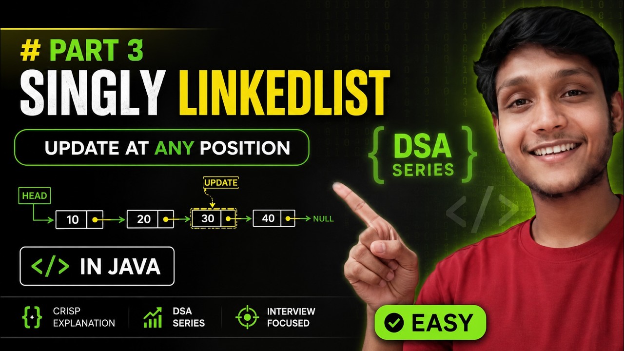 Singly Linked List Update Operation | Java Full Code Walkthrough | GATE DSA | Logic + Code