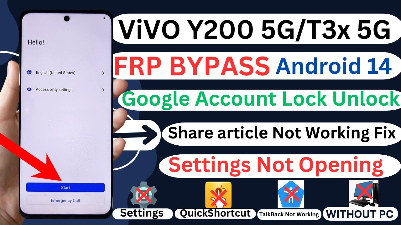 Share article Not Working Fix Vivo Y200 5G/T3x 5G FRP Bypass Android 14 Without PC 2025