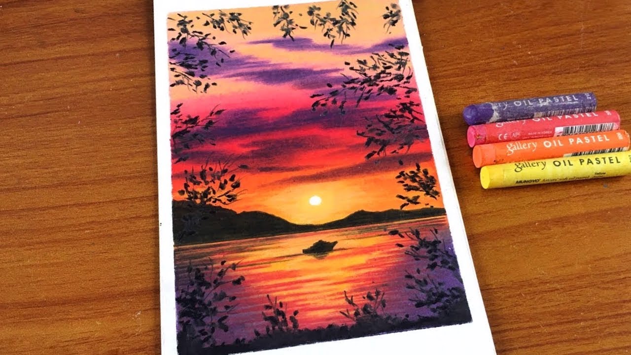 Easy Oil Pastel Sunset Landscape Painting for beginners | Oil Pastel Drawing