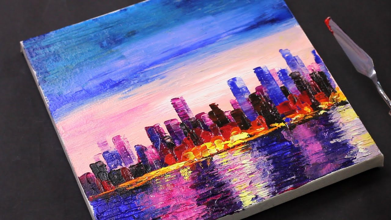 Cityscape Painting tutorial / Easy Acrylic painting / canvas painting / #368
