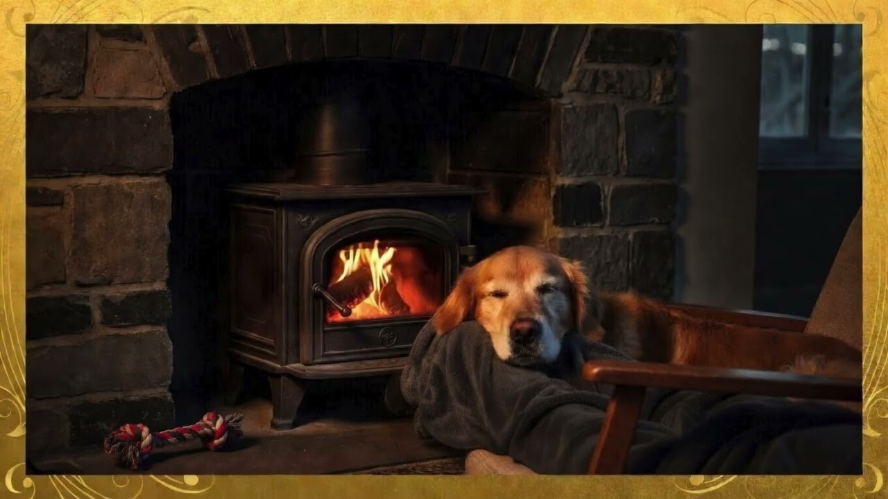 Cozy fireplace and your best friend | 4K Frame TV Art | screensaver