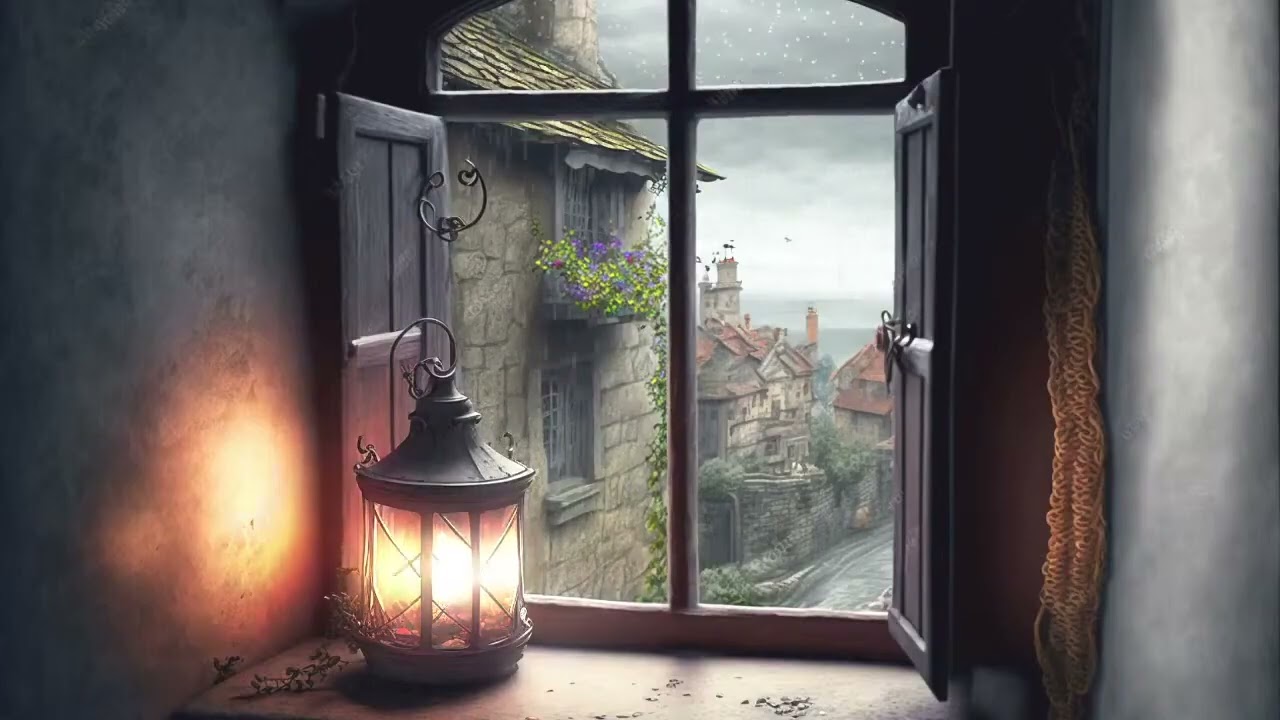 雨の日の窓　異世界城下街　癒しのサウンド音色楽器ハンドパン　【瞑想・BGM・癒やし】1