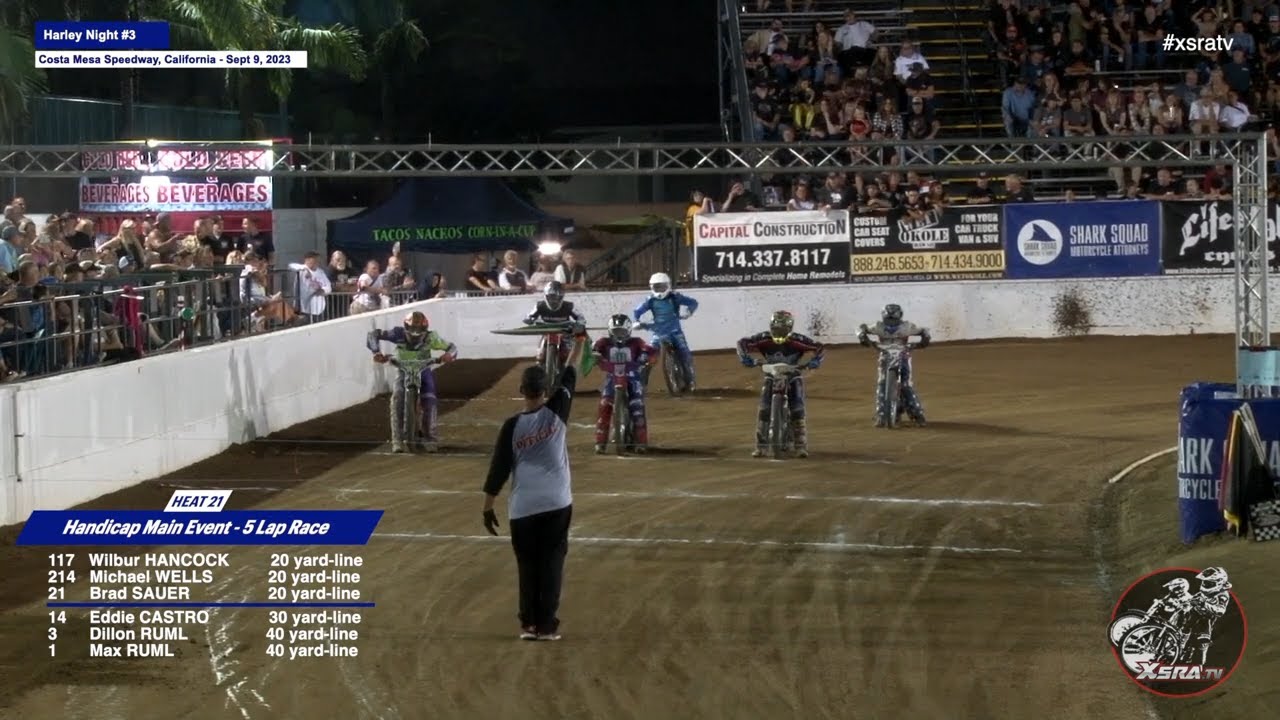 Hancock Wins the Handicap Main! Harley Night Costa Mesa Speedway #speedway #harleydavidson #xsratv