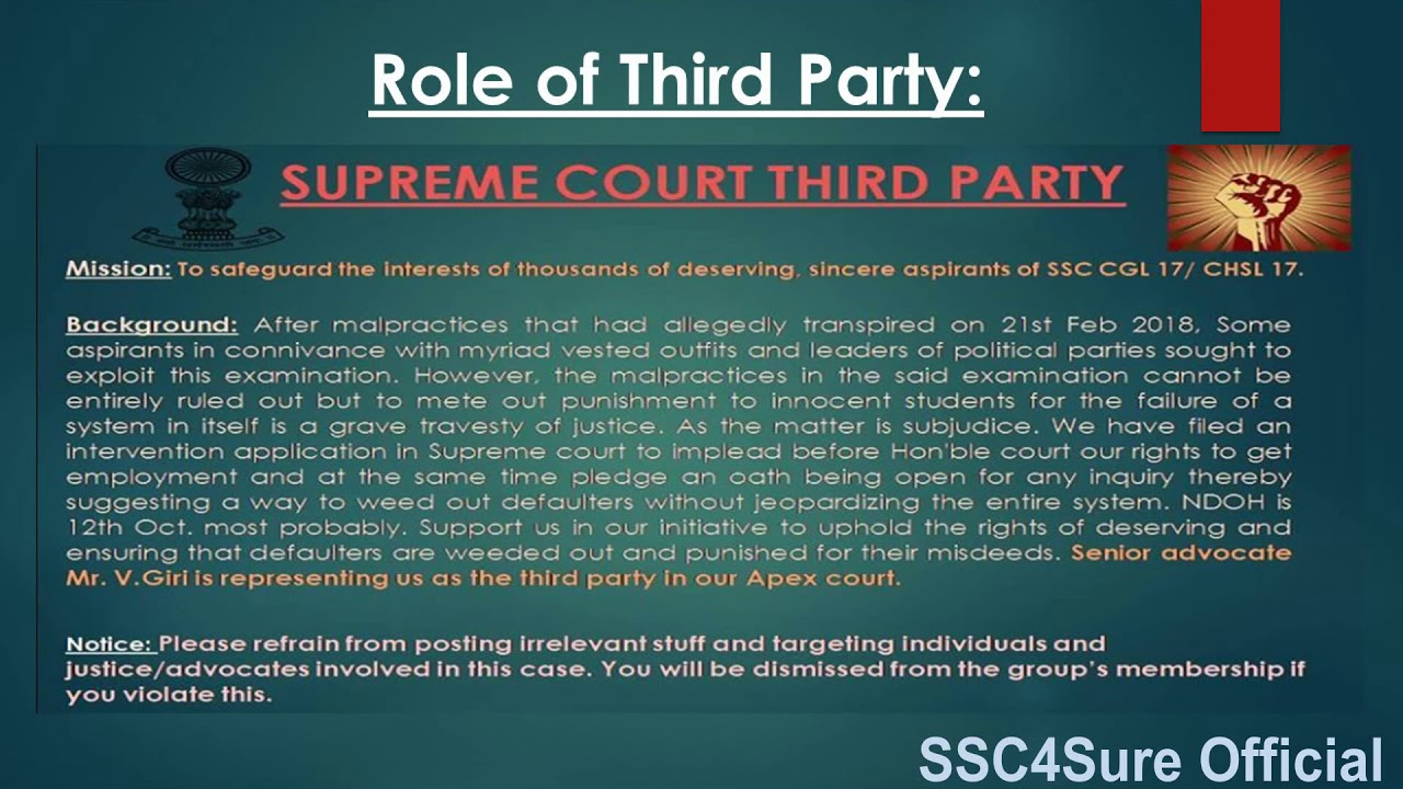 Update || Current status of SSC CGL/CHSL 2017 Exam || Supreme Court || Third Party