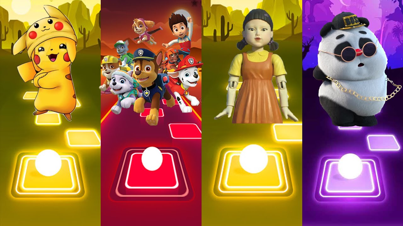 Pikachu VS Paw Patol VS Squid game VS Bamboo panda ||| Tiles Hop EDM Rush