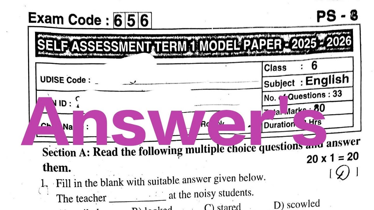 6th class English 🔑 SA-1 Real Key Answers 2025-26 || Self Assessment Term 1 Model Paper