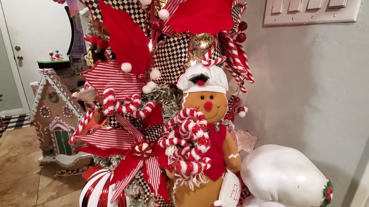 Mackenzie Childs Peppermint Gingerbread Christmas tree #3- Living Room decorate with me part 6!