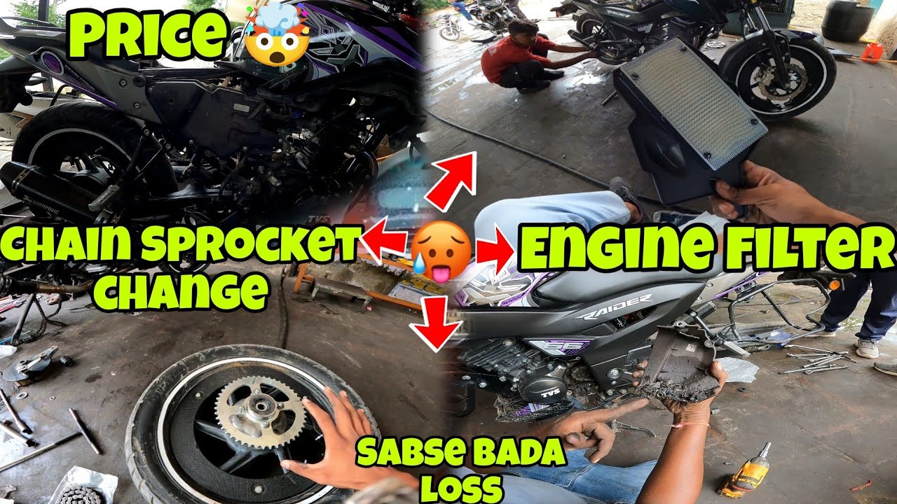 Chain Sprocket Change Of Tvs Raidar 125cc/ After How many Km?/ इंजन फिल्टर chang/Sabse Bada Loss🥵