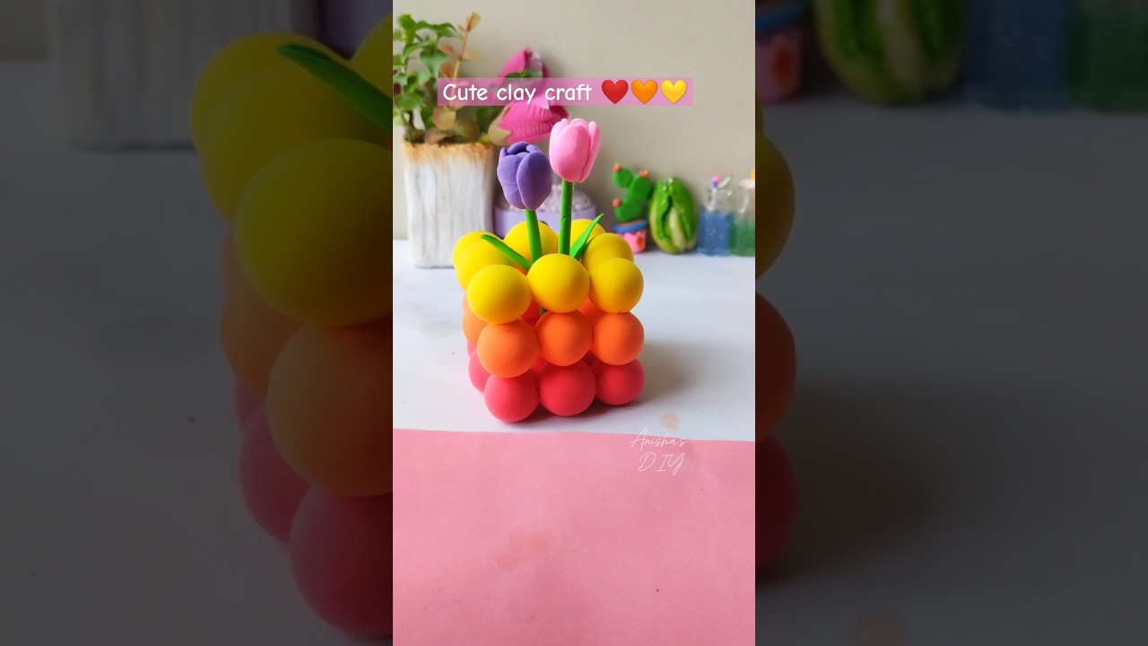 DIY clay flower pot ❤️🧡💛. #art #craft #clay #diy #youtubeshorts
