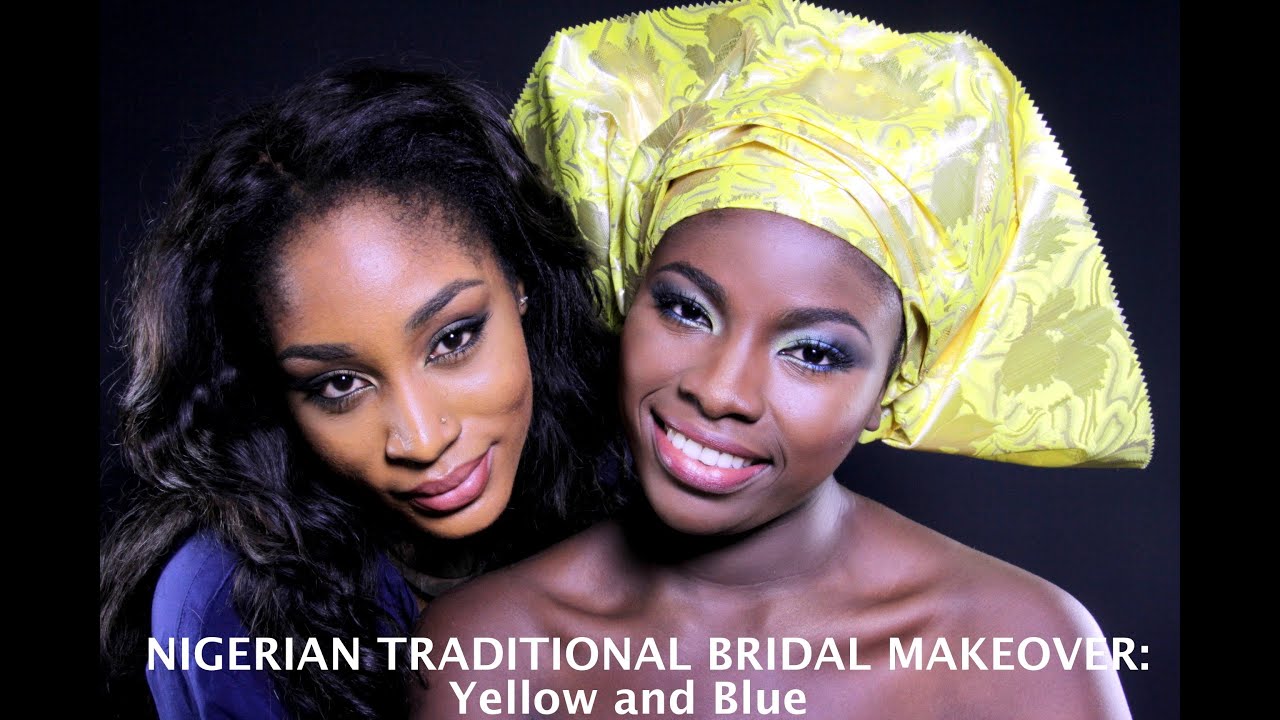 Nigerian Traditional bridal Makeup, Yellow and Blue