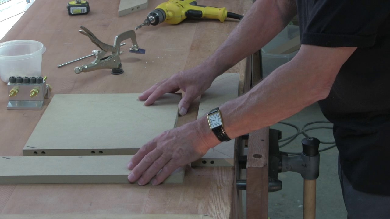 Mitered End Rail to Main Panel Dowel Joints Used to Build the Entryway Table Top Assembly